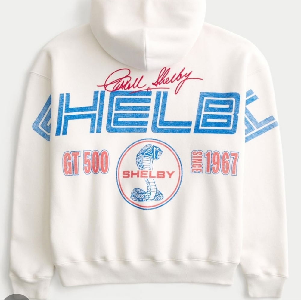 Hollister White and Blue Graphic Hoodie